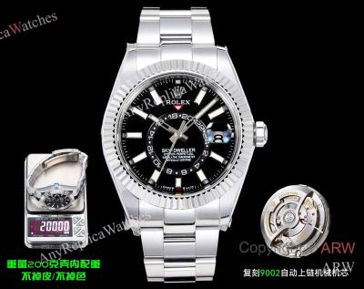 AR+ Factory Weighted Version Rolex SKY-DWELLER Black Face 904L Stainless Steel Watch 42mm
